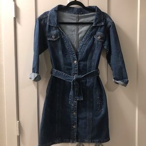 Denim off the shoulder mini dress